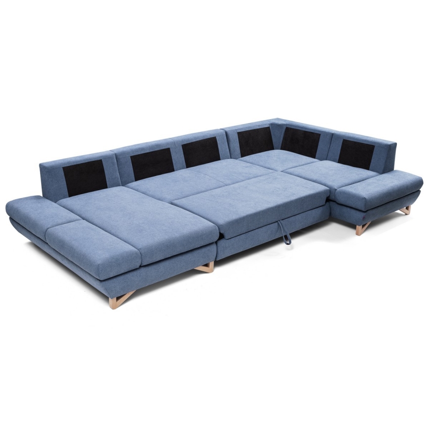 U-shaped upholstered folding corner lounge suite with a storage space AVESTA blue