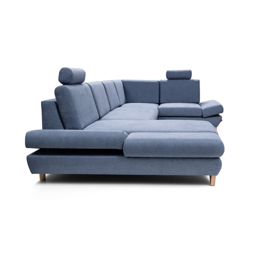 U-shaped upholstered folding corner lounge suite with a storage space AVESTA blue
