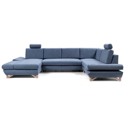 U-shaped upholstered folding corner lounge suite with a storage space AVESTA blue