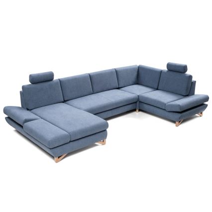 U-shaped upholstered folding corner lounge suite with a storage space AVESTA blue