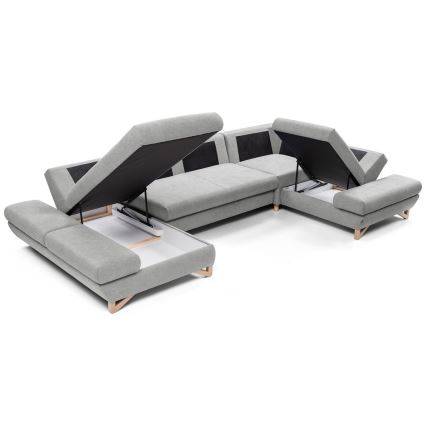 U-shaped upholstered folding corner lounge suite with a storage space AVESTA grey
