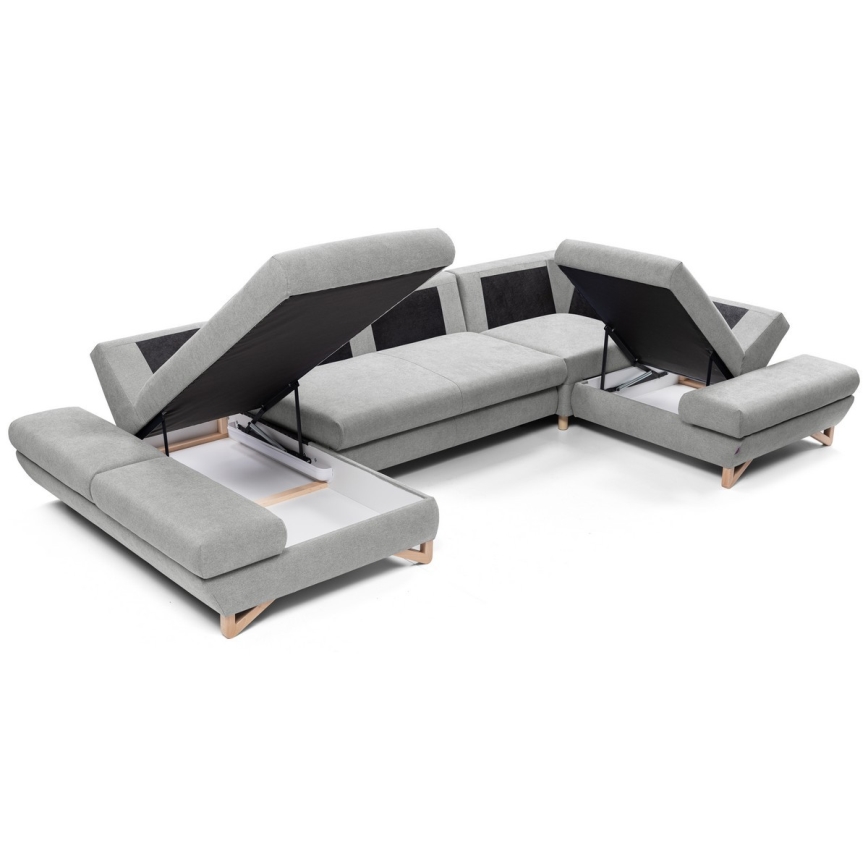 U-shaped upholstered folding corner lounge suite with a storage space AVESTA grey