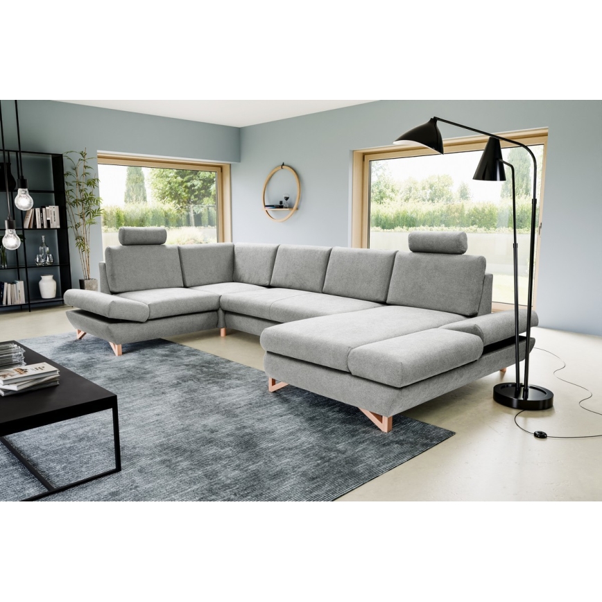 U-shaped upholstered folding corner lounge suite with a storage space AVESTA grey