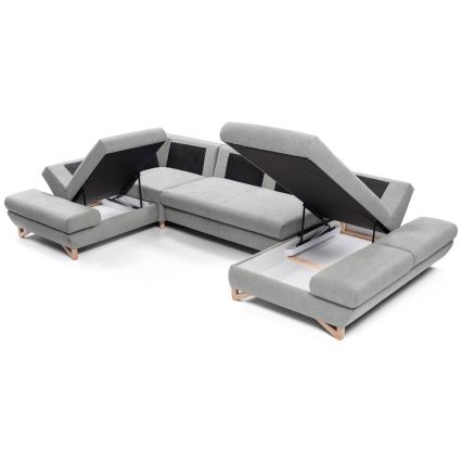 U-shaped upholstered folding corner lounge suite with a storage space AVESTA grey