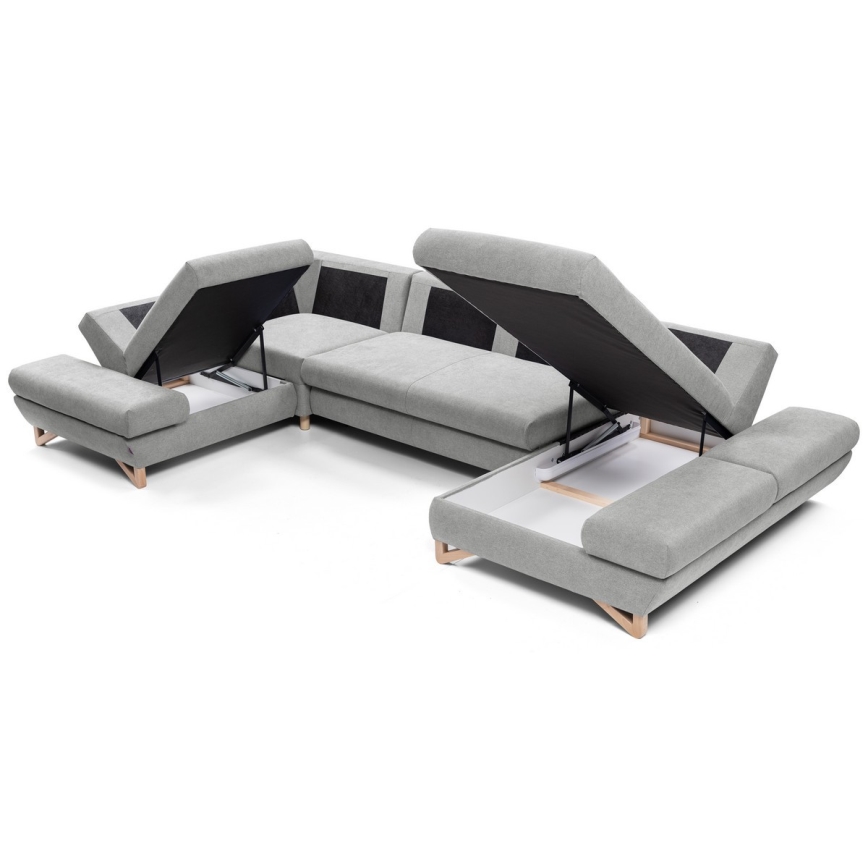 U-shaped upholstered folding corner lounge suite with a storage space AVESTA grey