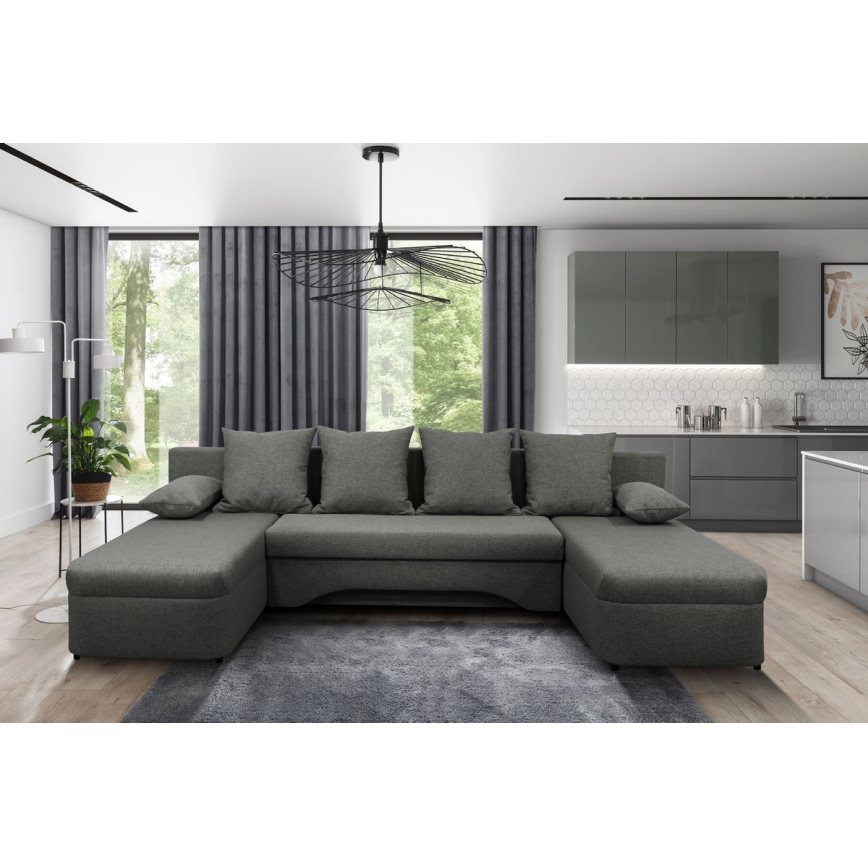 U-shaped upholstered universal folding corner lounge suite ALMEIDA anthracite