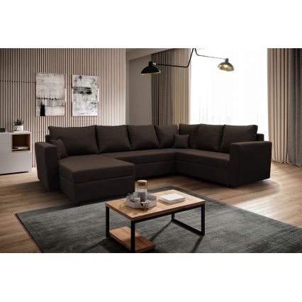 U-shaped upholstered universal folding corner lounge suite SEYA brown