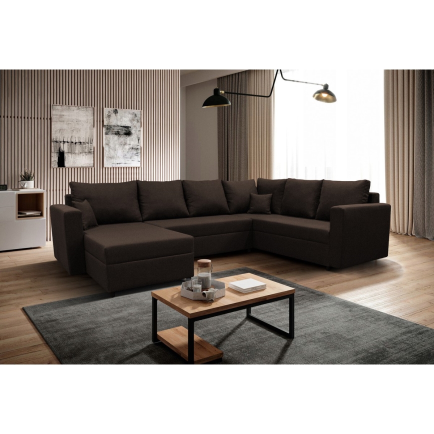 U-shaped upholstered universal folding corner lounge suite SEYA brown