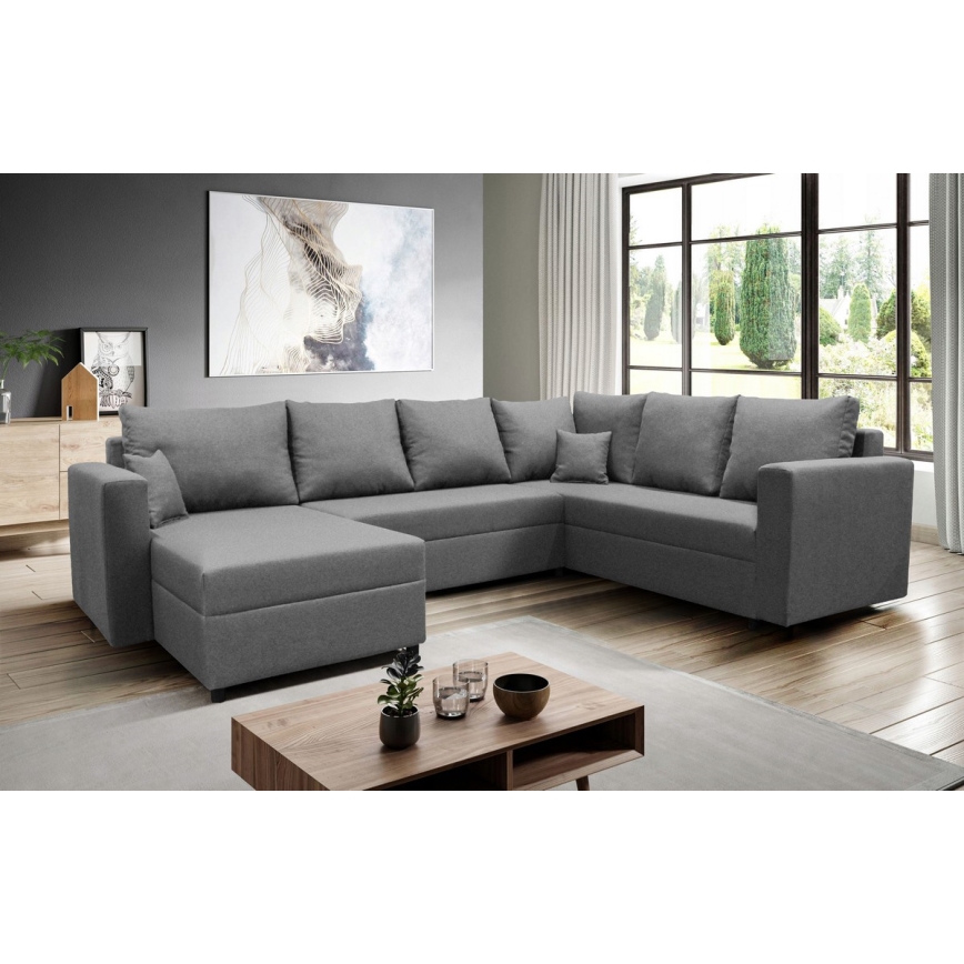 U-shaped upholstered universal folding corner lounge suite SEYA grey