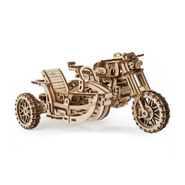 Ugears - 3D wooden mechanical puzzle Scrambler motorcycle with cart
