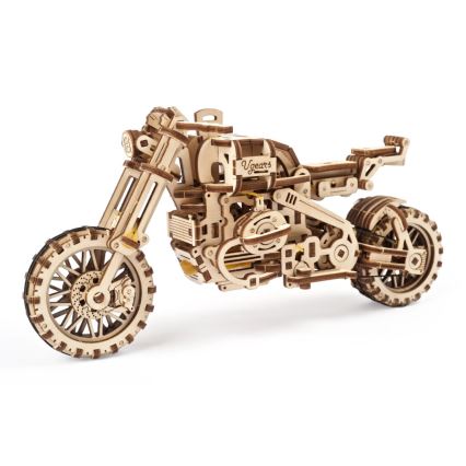 Ugears - 3D wooden mechanical puzzle Scrambler motorcycle with cart