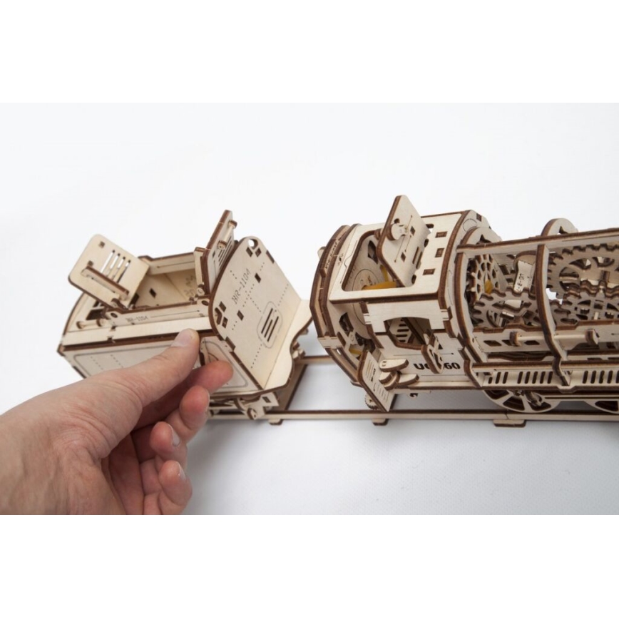 Ugears - 3D wooden mechanical puzzle Steam locomotive with a tender