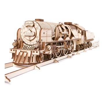 Ugears - 3D wooden mechanical puzzle V-Express steam locomotive with a tender