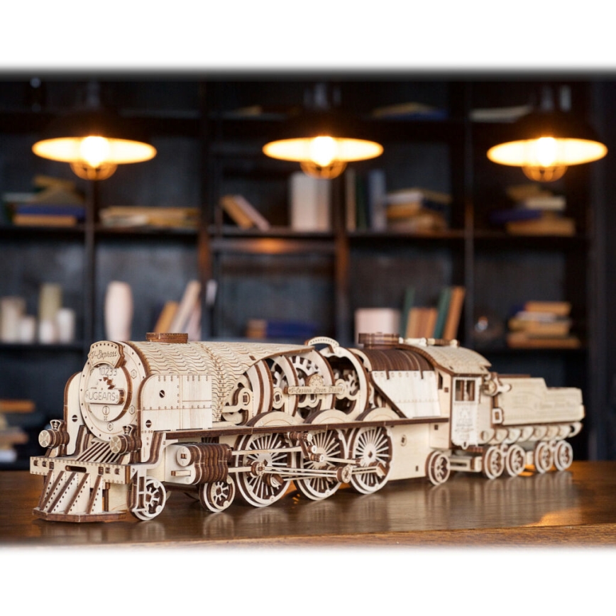 Ugears - 3D wooden mechanical puzzle V-Express steam locomotive with a tender