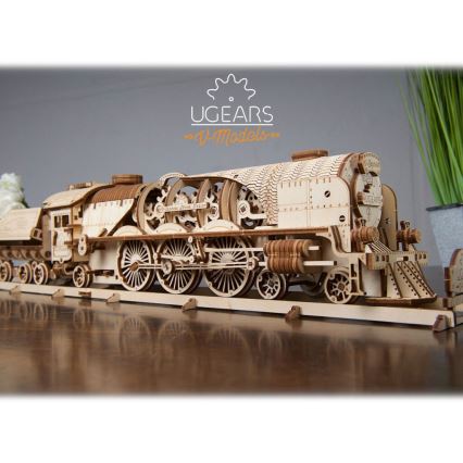 Ugears - 3D wooden mechanical puzzle V-Express steam locomotive with a tender