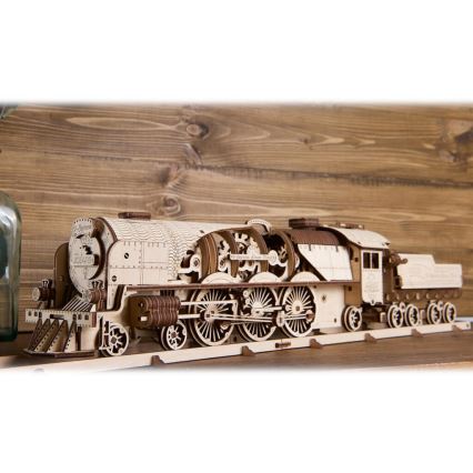 Ugears - 3D wooden mechanical puzzle V-Express steam locomotive with a tender