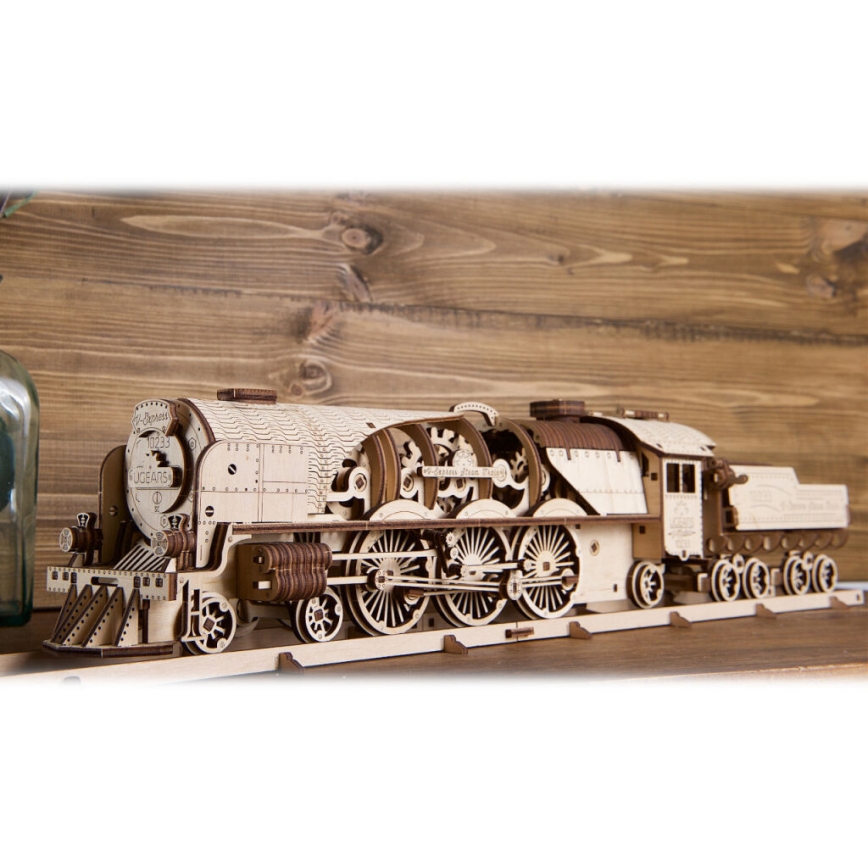 Ugears - 3D wooden mechanical puzzle V-Express steam locomotive with a tender