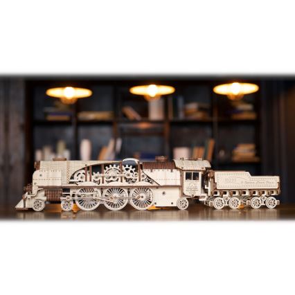 Ugears - 3D wooden mechanical puzzle V-Express steam locomotive with a tender