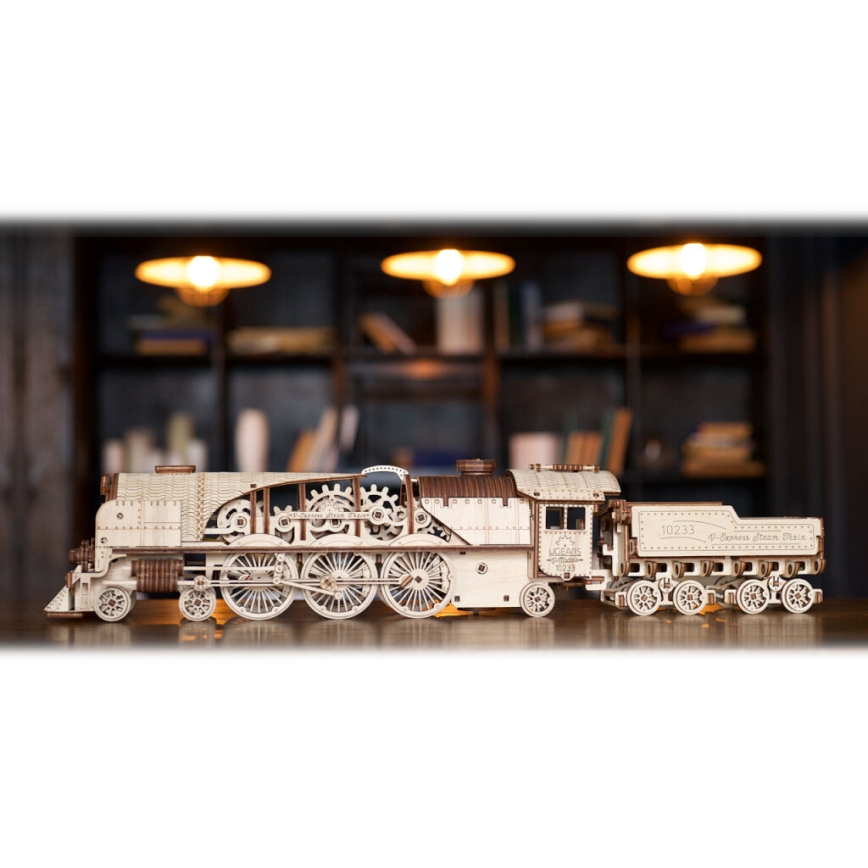Ugears - 3D wooden mechanical puzzle V-Express steam locomotive with a tender