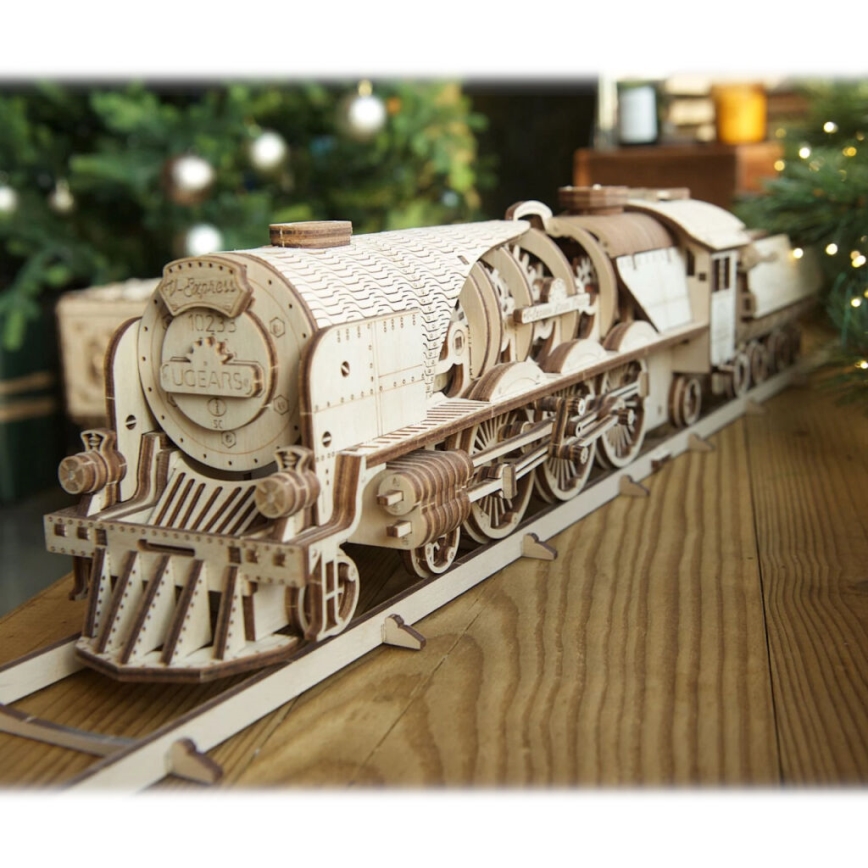 Ugears - 3D wooden mechanical puzzle V-Express steam locomotive with a tender