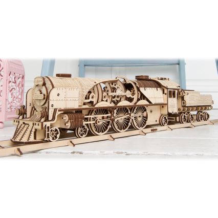 Ugears - 3D wooden mechanical puzzle V-Express steam locomotive with a tender