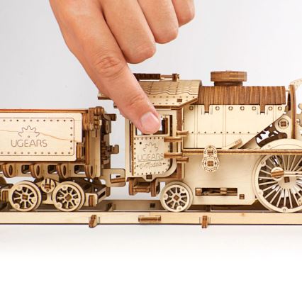 Ugears - 3D wooden mechanical puzzle V-Express steam locomotive with a tender