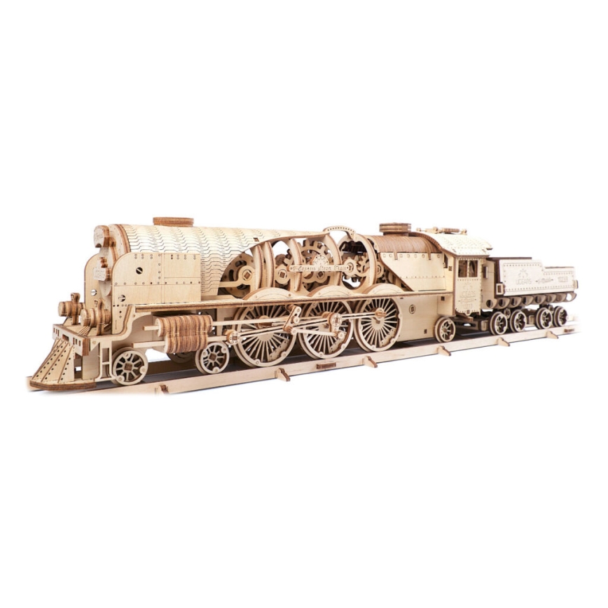 Ugears - 3D wooden mechanical puzzle V-Express steam locomotive with a tender