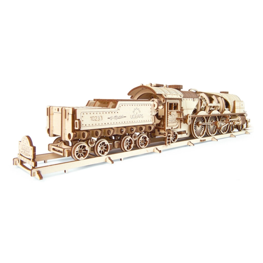 Ugears - 3D wooden mechanical puzzle V-Express steam locomotive with a tender