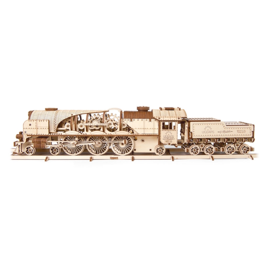 Ugears - 3D wooden mechanical puzzle V-Express steam locomotive with a tender