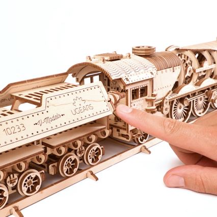 Ugears - 3D wooden mechanical puzzle V-Express steam locomotive with a tender