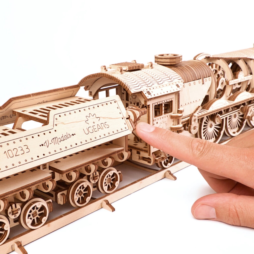 Ugears - 3D wooden mechanical puzzle V-Express steam locomotive with a tender