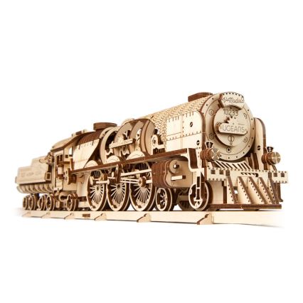 Ugears - 3D wooden mechanical puzzle V-Express steam locomotive with a tender
