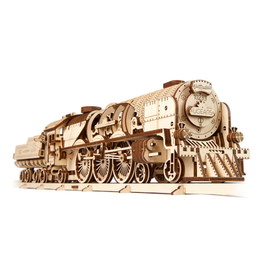 Ugears - 3D wooden mechanical puzzle V-Express steam locomotive with a tender
