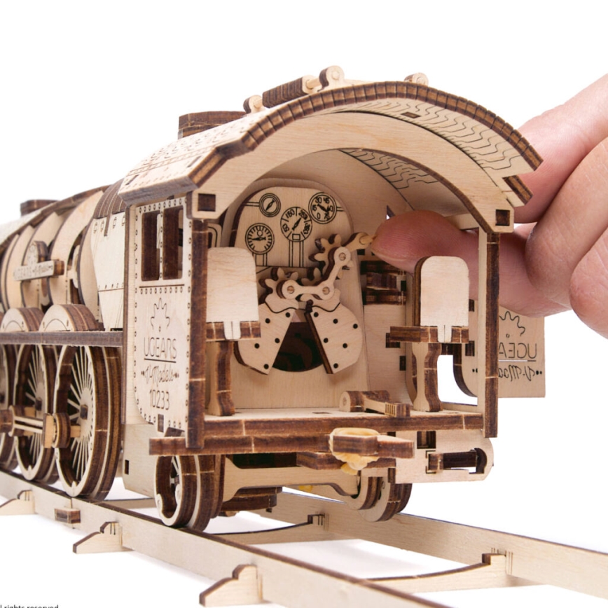 Ugears - 3D wooden mechanical puzzle V-Express steam locomotive with a tender