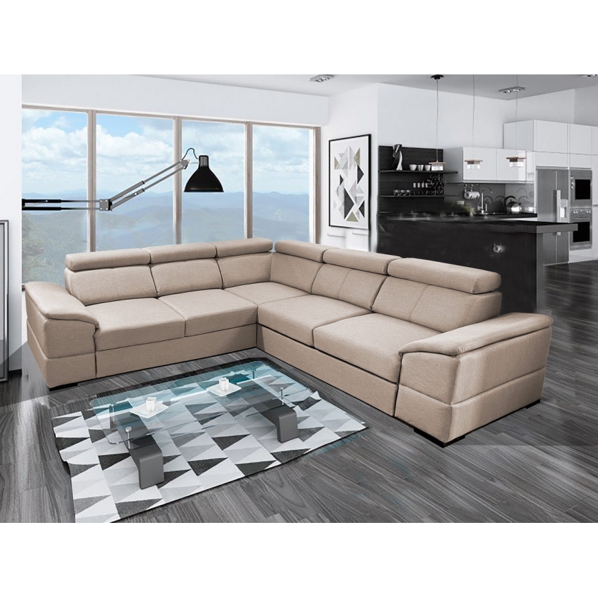 Universal corner folding lounge suite with a storage space GRANADA beige