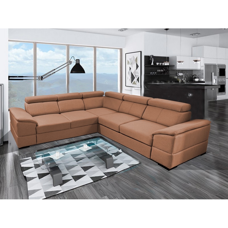 Universal corner folding lounge suite with a storage space GRANADA brown