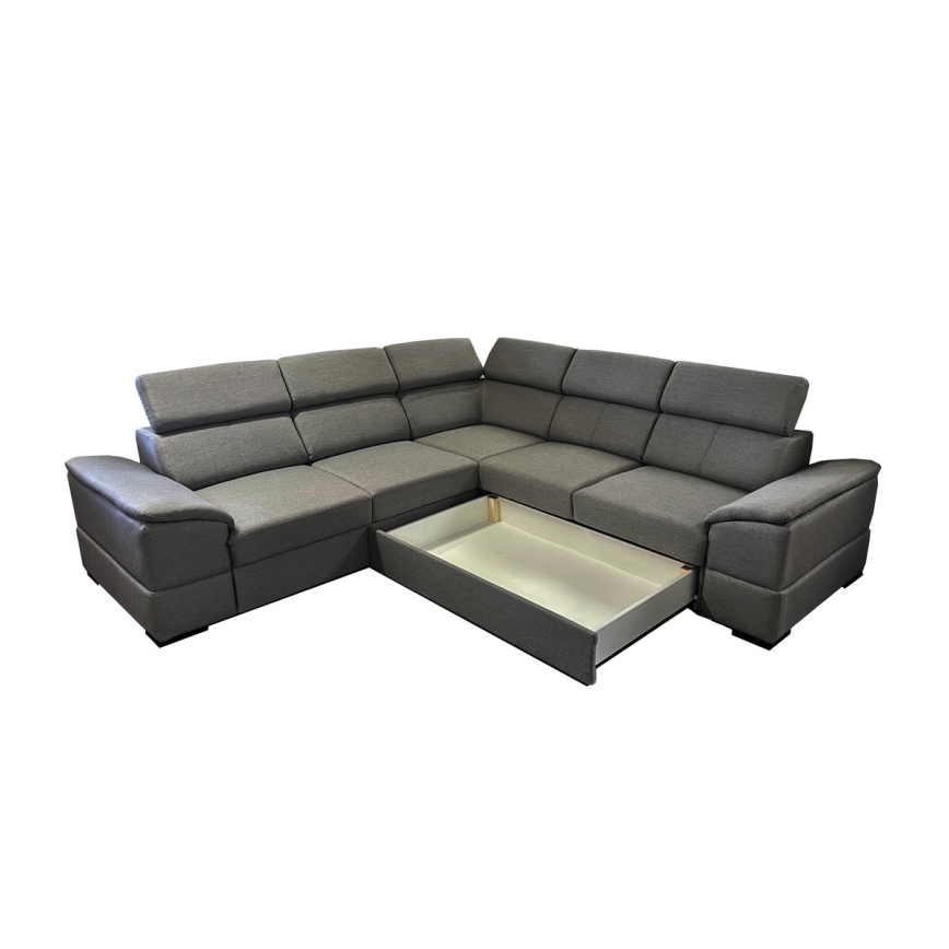 Universal corner folding lounge suite with a storage space GRANADA dark grey