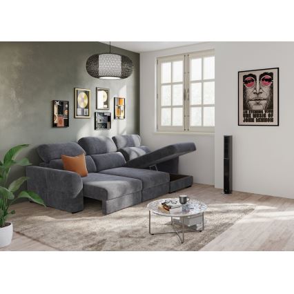 Universal corner folding three-seater sofa with a storage space TRENTO anthracite