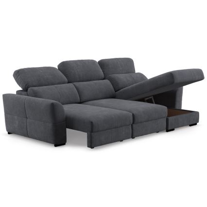 Universal corner folding three-seater sofa with a storage space TRENTO anthracite
