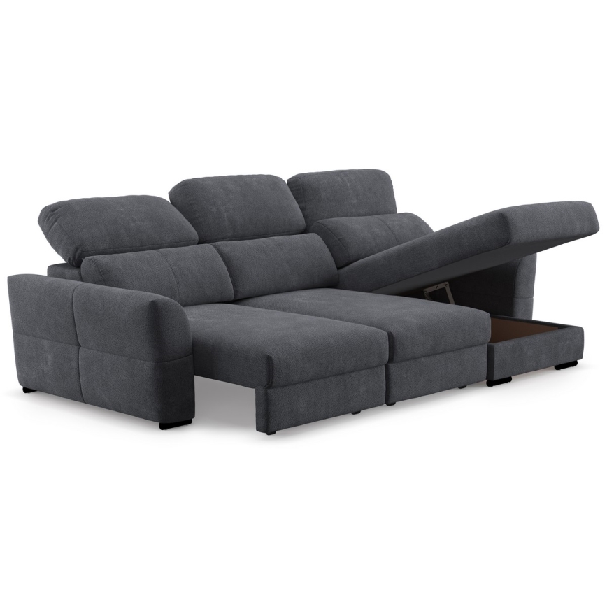Universal corner folding three-seater sofa with a storage space TRENTO anthracite