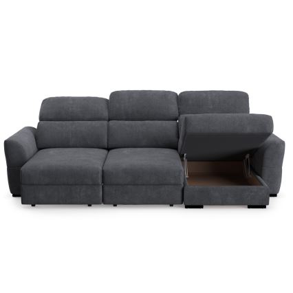 Universal corner folding three-seater sofa with a storage space TRENTO anthracite