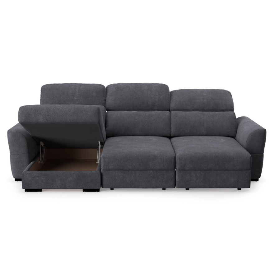 Universal corner folding three-seater sofa with a storage space TRENTO anthracite