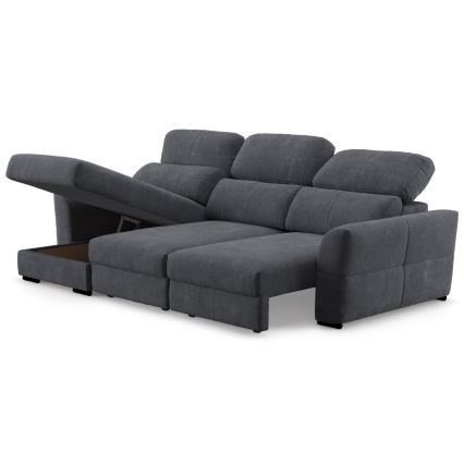 Universal corner folding three-seater sofa with a storage space TRENTO anthracite