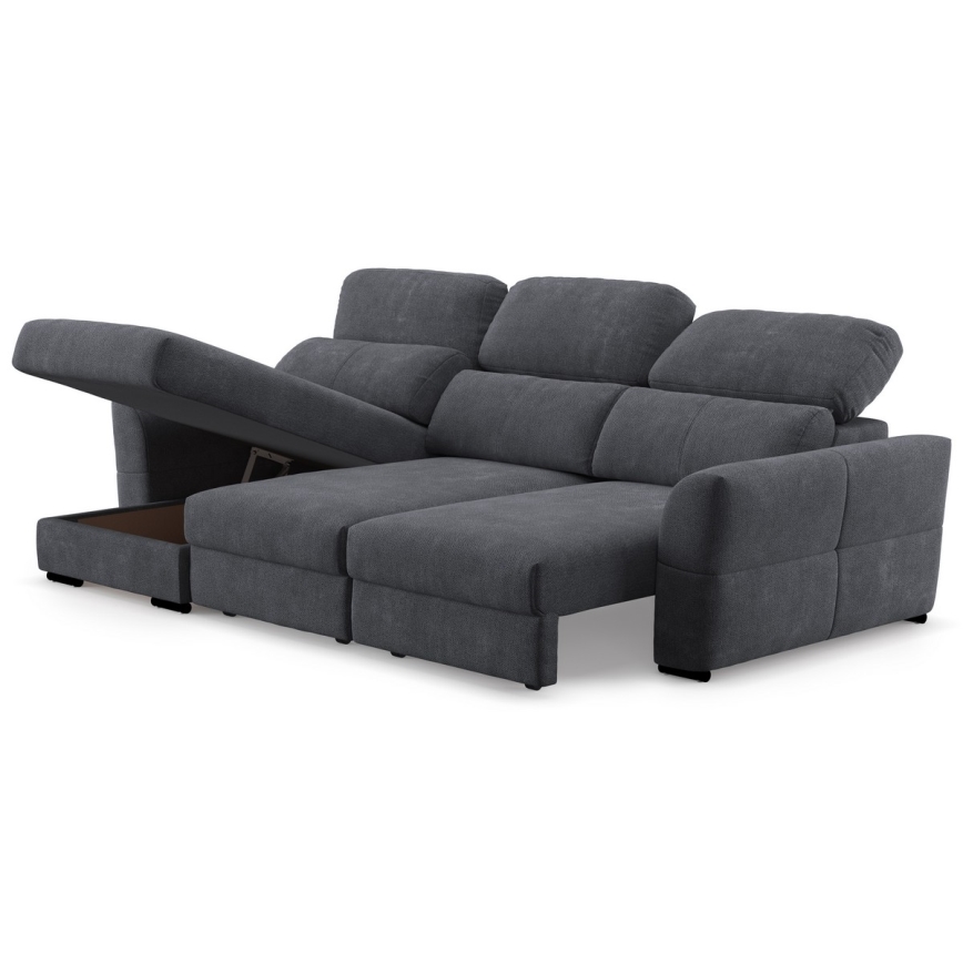 Universal corner folding three-seater sofa with a storage space TRENTO anthracite