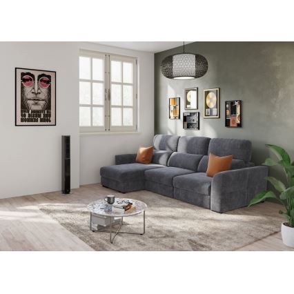 Universal corner folding three-seater sofa with a storage space TRENTO anthracite