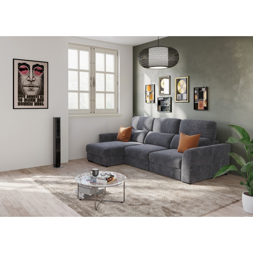 Universal corner folding three-seater sofa with a storage space TRENTO anthracite