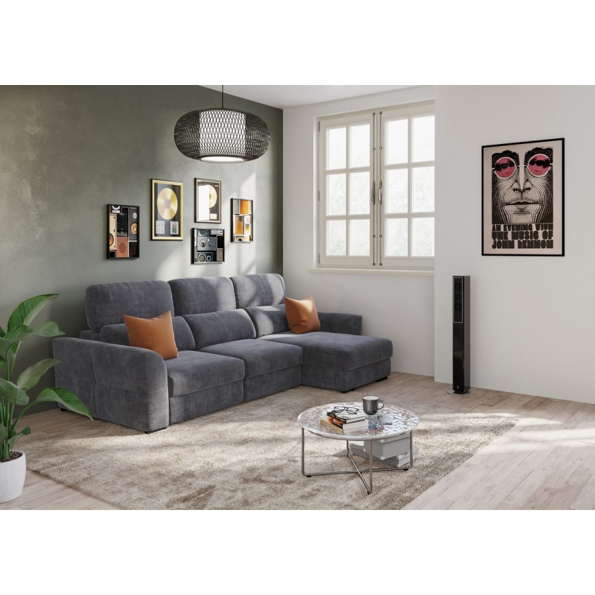 Universal corner folding three-seater sofa with a storage space TRENTO anthracite