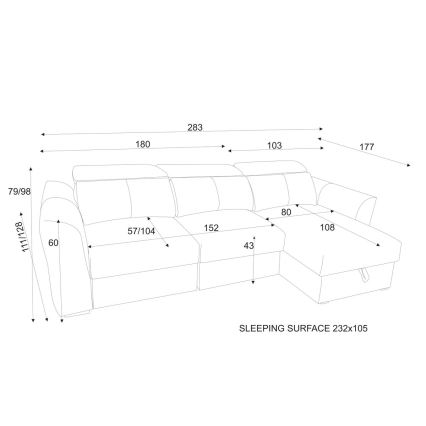 Universal corner folding three-seater sofa with a storage space TRENTO anthracite
