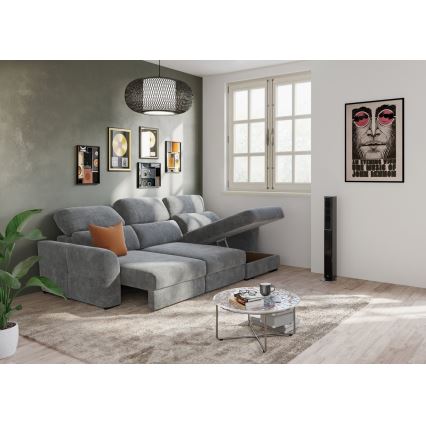 Universal corner folding three-seater sofa with a storage space TRENTO grey