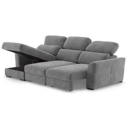 Universal corner folding three-seater sofa with a storage space TRENTO grey
